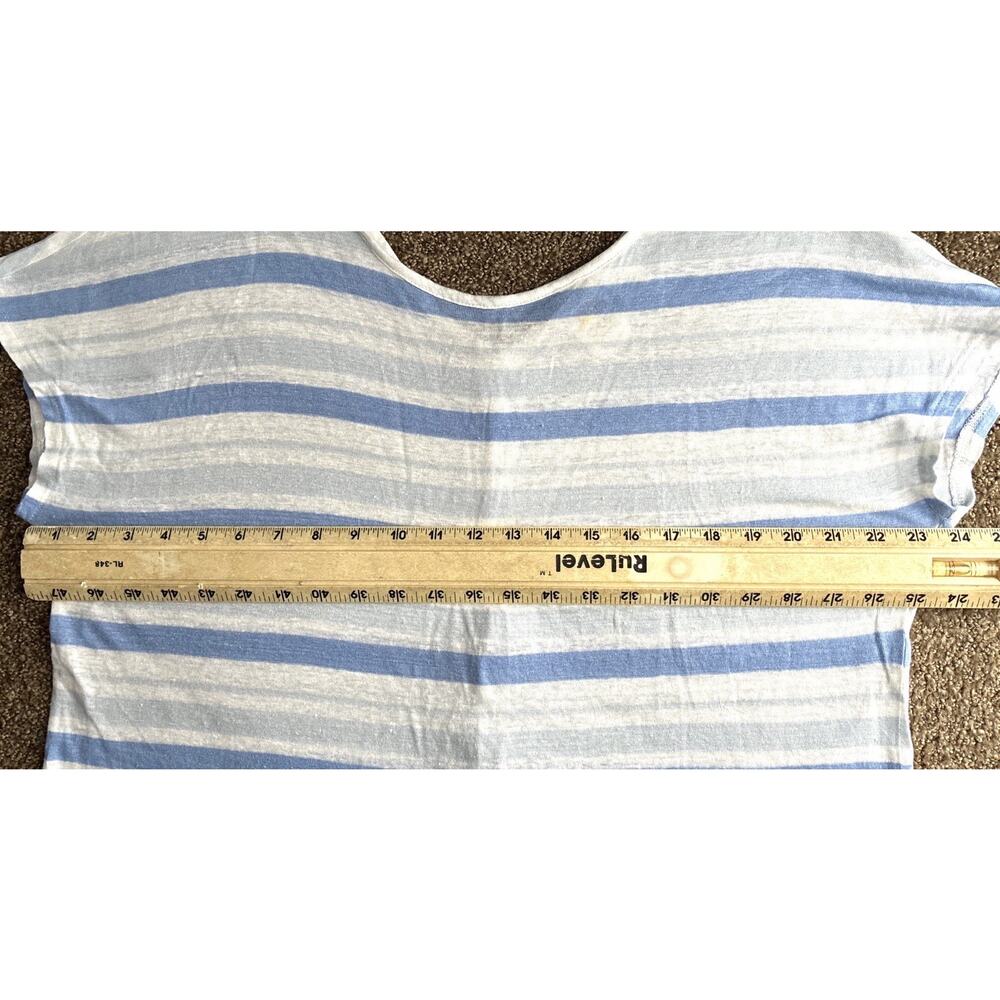 C&C California Wmn Blue Stripe Reversible Top 100% Linen Coastal Beach L - Picture 4 of 5